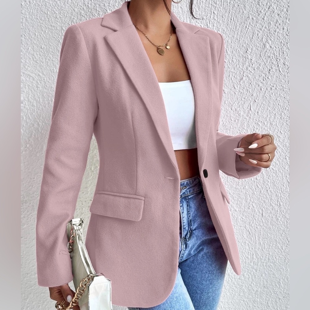 blush pink pastel Lapel Collar blazer jacket - Picture 1 of 12